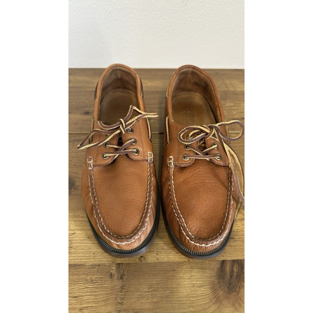 Polo Ralph Lauren Men's Bienne Tumbled Leather Boat Shoes Tan, Size US 11